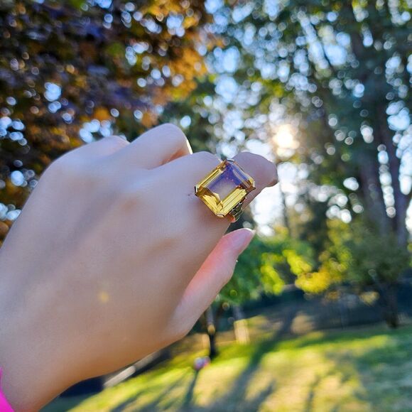 RARE Vintage Tiffany & Co. 18.5 Carats Emeral Cut Citrine 14k Gold Cocktail Ring - Picture 2 of 16